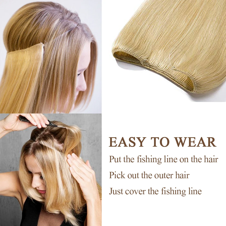 

HUAYA No Clip Halo Hair Extensions Long Curly/Straight /Wave Hair Secret Wire Synthetic Hairpieces Fish Line Fake Hair Piece
