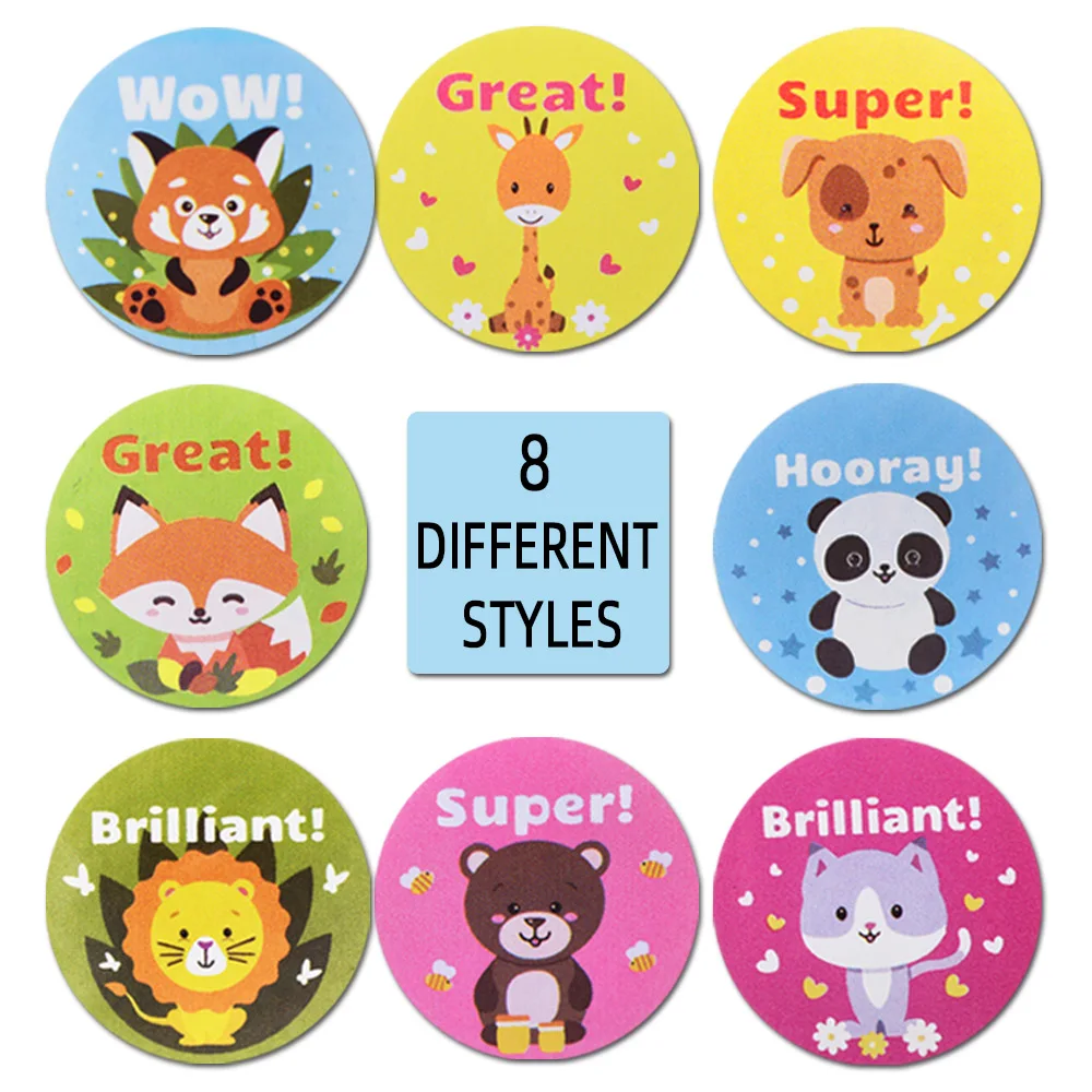 8 pegatinas de animales de dibujos animados diferentes, 500 uds/rollo, pegatinas de recompensa para profesores, pegatinas Kawaii para estudiantes, juguete para ni&ntilde;os-2