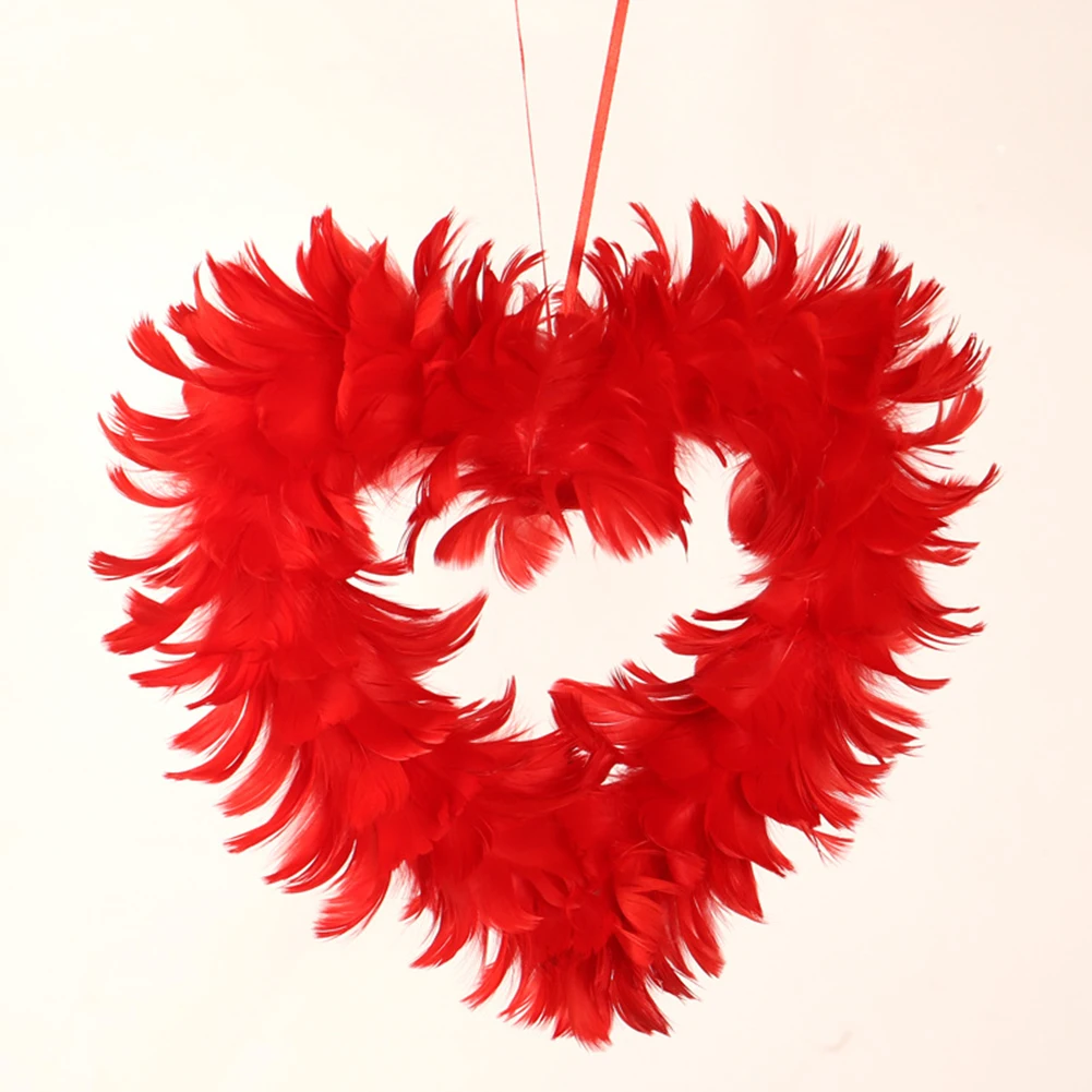 

Feather Love Heart Ornaments with LED Light Hanging Garland Home Living Room Door Hanger DIY Valentines Party Decoration Wedding