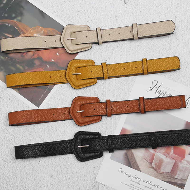 

[EAM] Pu Leather Yellow Buckle Split Joint Long Belt Personality Women New Fashion Tide All-match Spring Autumn 2021 1DA530