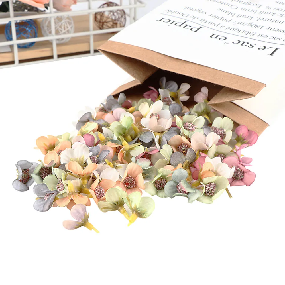 100 Pcs 2 cm Multicolor Daisy Flower Heads Mini Silk Artificial Flowers for Scrapbooking Home Wedding Decoration