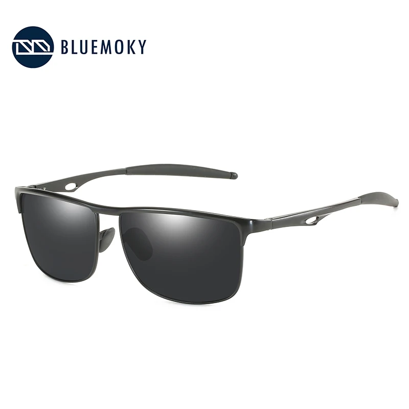 BLUEMOKY мужские прямоугольные солнцезащитные очки, мужские поляризованные UV400 Солнцезащитные очки для мужчин, Polaroid, брендовые черные спортивные очки из алюминиевого сплава