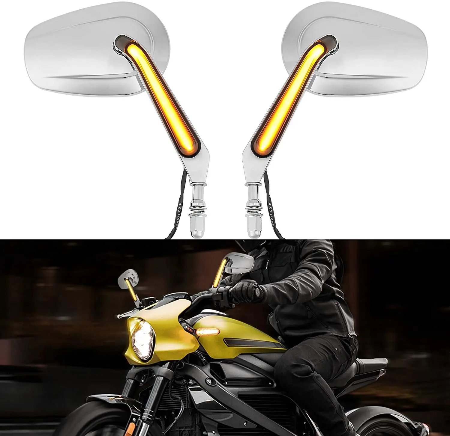 Enlarge For Touring Sportster Rear View Mirrors With LED Turn Signals For Dyna Softail Street Glide Road King Road Glide Electra