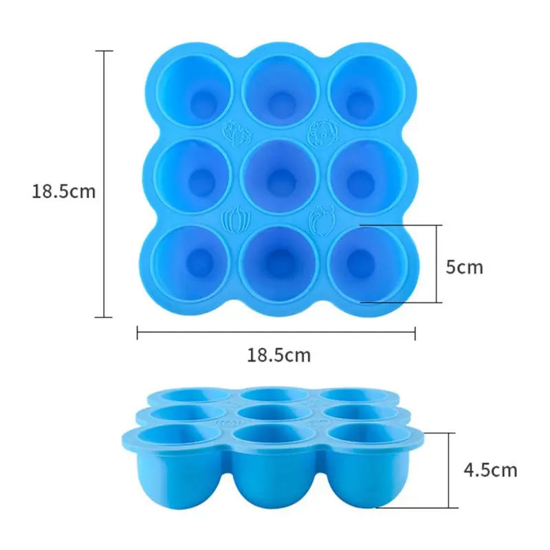 

9 Holes Baby Food Container Supplement Storage Box Silicone Ice Cube Mold with Lid Freezer Crisper Tray