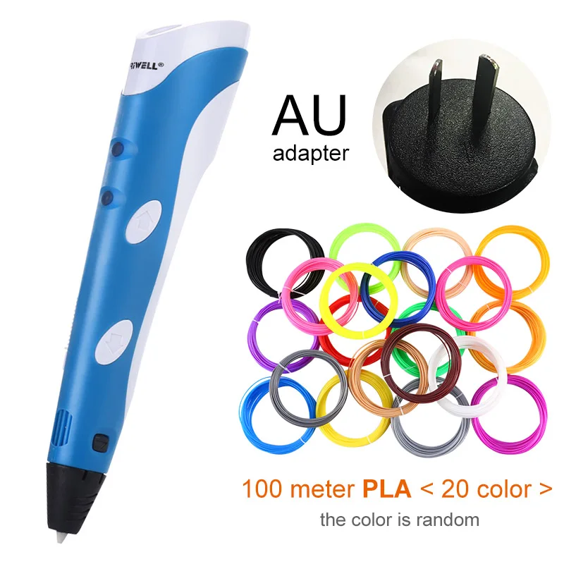 Myriwell, 3D Ручка,, сделай сам, 3D печать, ручка с 100 м ABS/PLA нитью, креативная игрушка, подарок для детей, дизайнерский рисунок - Цвет: Blue AU-100m PLA