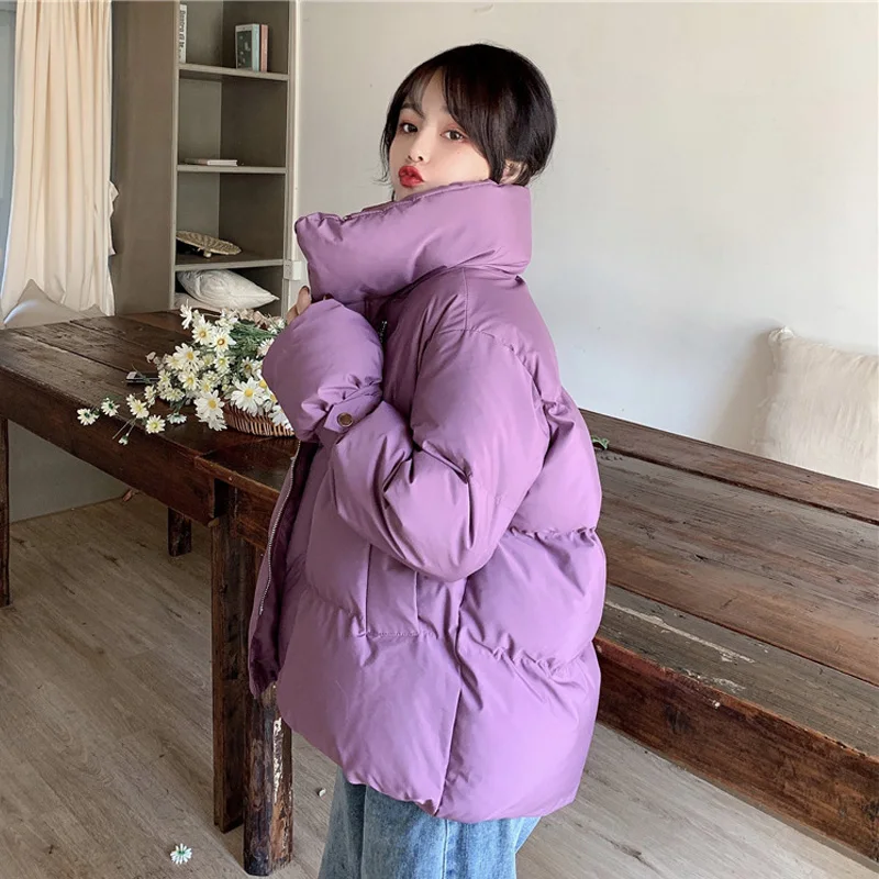 

Women Short Jacket Stand collar Zipper Parka 2021 Winter Loose Coat Fashion Solid Warm Outwear Female Korea Autumn INKEO 9O120