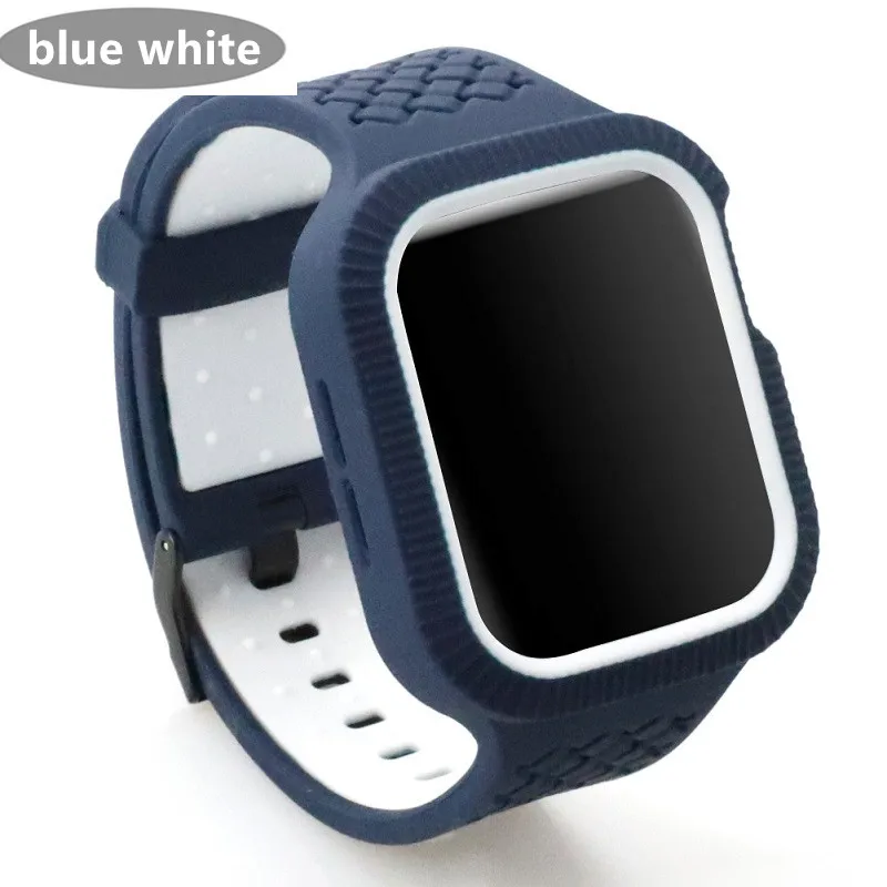 deep blue white Чехол+ ремешок для часов Apple watch band 44 мм/40 мм iWatch band 42 мм 38 мм тканый силиконовый ремешок для часов Браслет Apple watch 5 4 3 21 40 - Цвет ремешка: deep blue white
