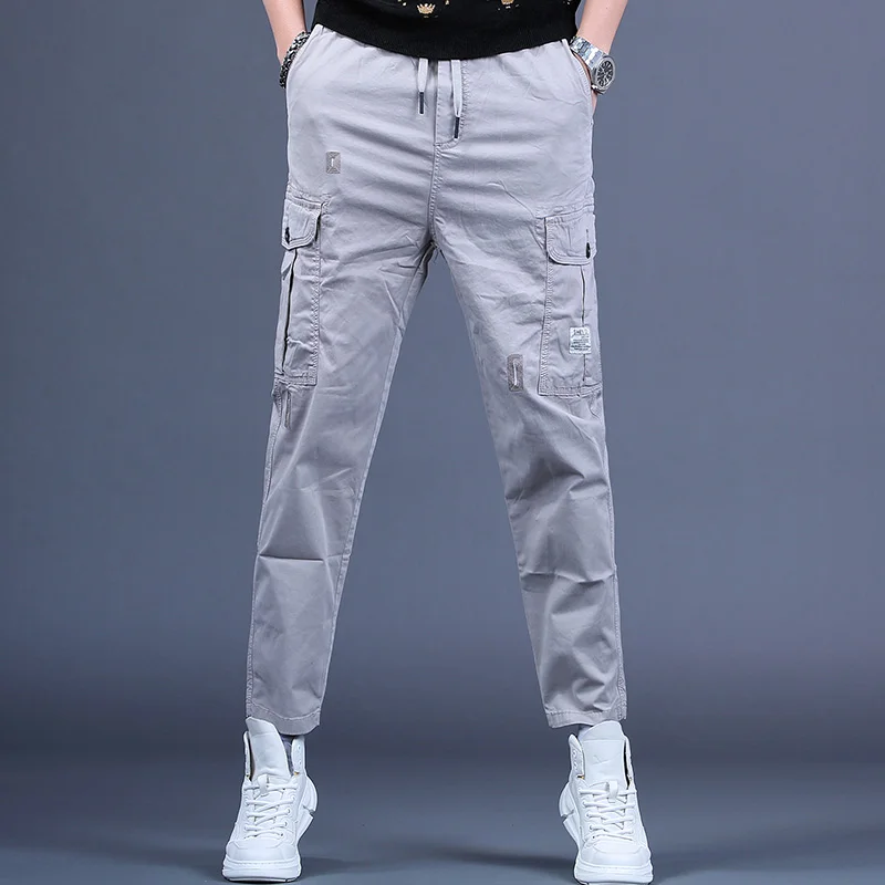 

Men Baggy Cargo Pants Streetwear 2021 Summer Hip Hop Casual Cotton Ankle-Length Pants Male Fashion Caramel Drawstring Trousers