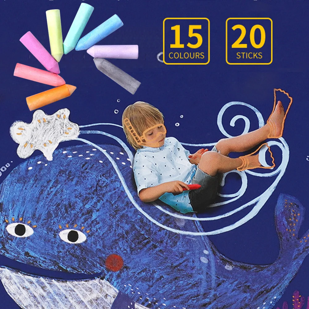 

20pcs Dust Free Smooth Writing For Kids Toddlers Outside Driveway Non Toxic 15 Colors Outdoor Jumbo Sidewalk Chalk Easy Grip