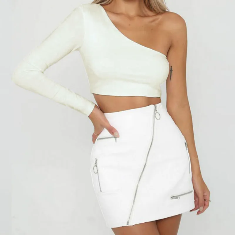 Женская облегающая футболка без рукавов однотонная с открытым плечом и длинным