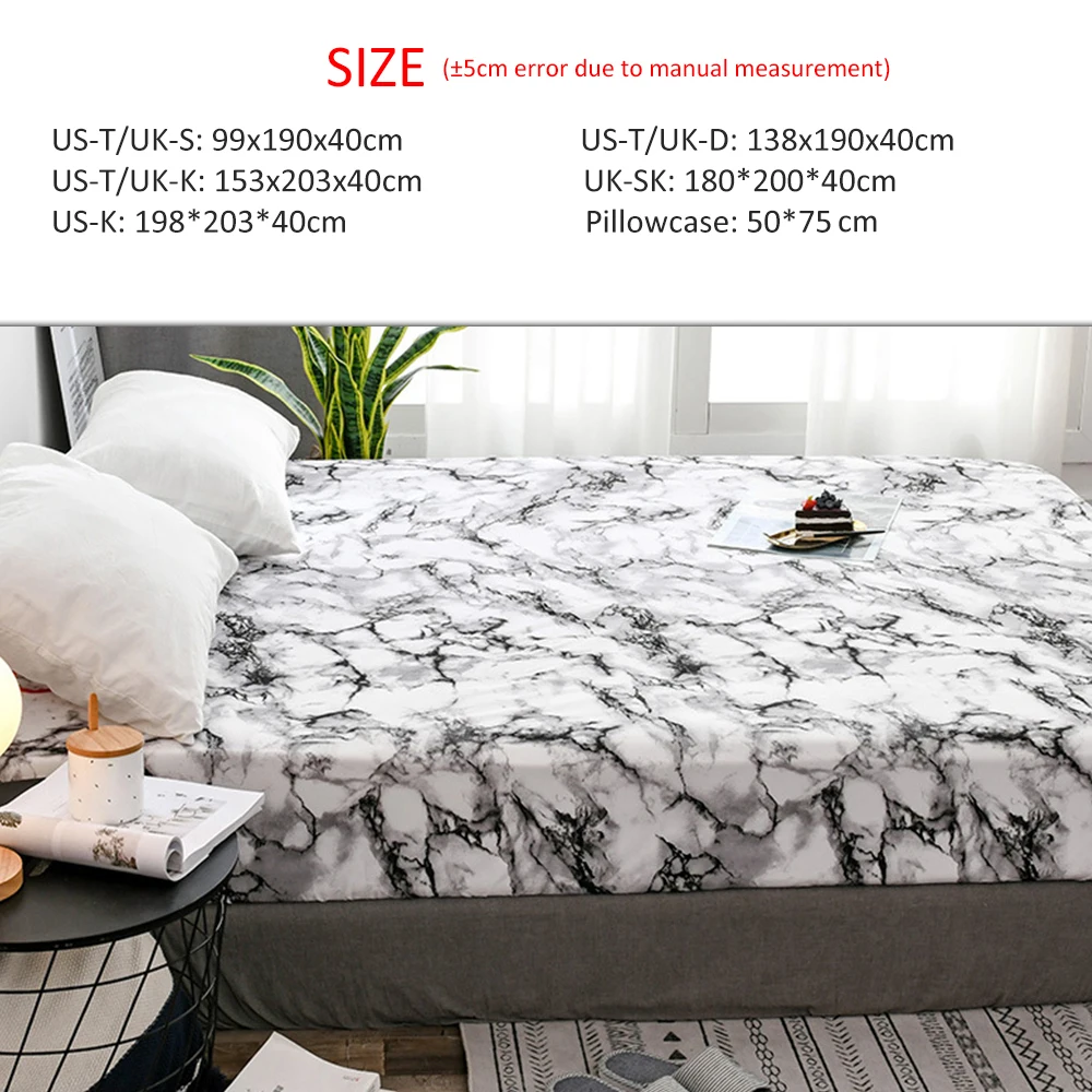 Классический черный и белый Мрамор покрывало с узором простыня для кровати
