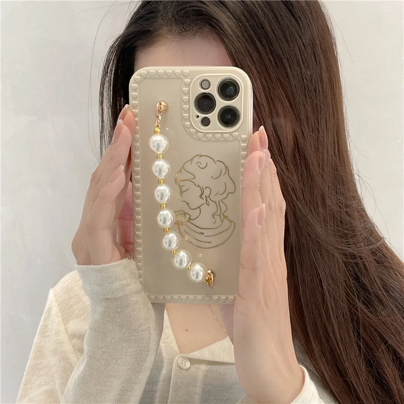 

Pearl Girl Chain for 12pro Max Phone Case IPhone11 Apple Xr/7/8p/xs All-inclusive X Iphone 11 Pro Max Case