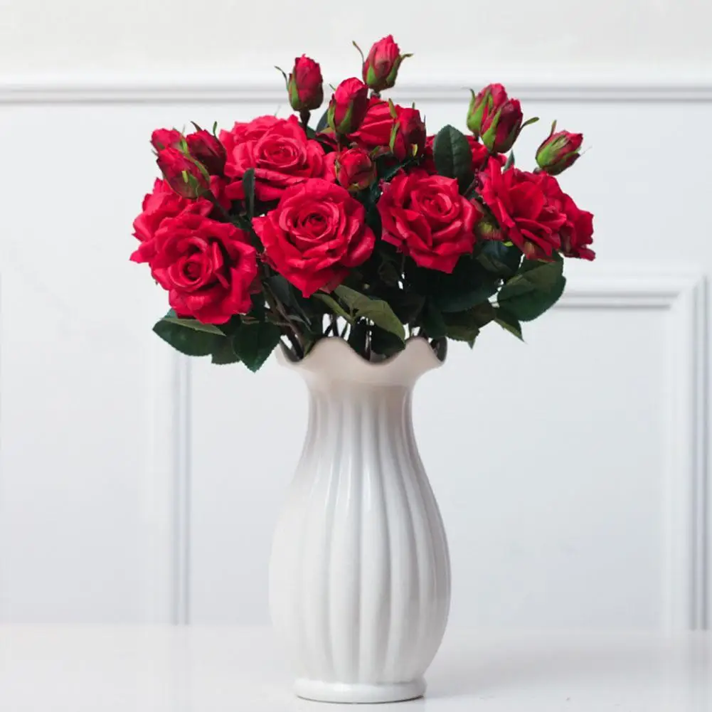 

1pcs Artificial Flower Moisturizing Feel Rose Flower Flower Flower Home Flower Artificial Decoration Plant Silk Plastic N0J5