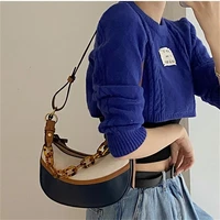 women crescent shoulder handbags fashion contrasting color canvas pu leather shoulder bag female underarm clutch bag purse