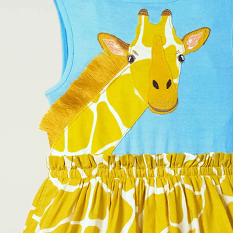 

Little Maven 2021 Summer Baby Girl Clothes Toddler Animal Vestiods Frocks Casual Sleeveless Giraffe Dress for Kids 2-7 Years