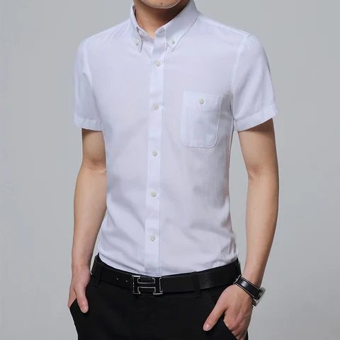 Мужская рубашка с коротким рукавом, повседневная приталенная универсальная рубашка большого размера с коротким рукавом, лето 2020