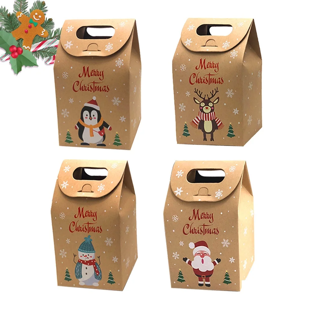 

24PCS Christmas Cookie Box Kraft Paper Candy Gift Boxes Bags Food Packaging Box Christmas Party Decor New Year Navidad 2022