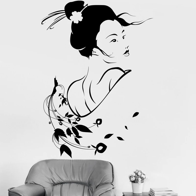 

Japanese Geisha Wall Decals Vinyl Art Home Decor Living Room Bedroom Beauty Girls Wall Sticker Removable Murals Wallpaper A616