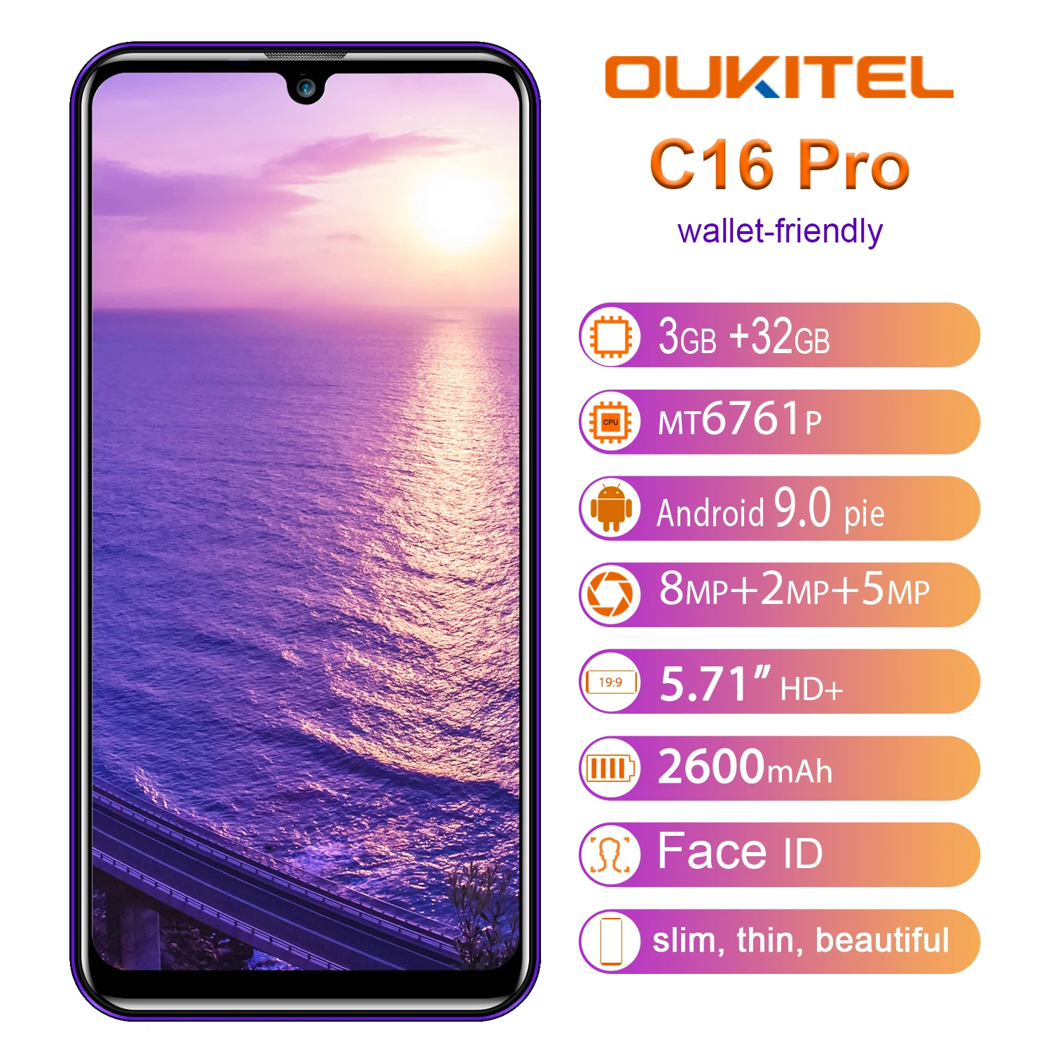 OUKITEL C16 Pro мобильный телефон 3 Гб/32 ГБ четырехъядерный 5 71 &quotмобильный 2600 мАч