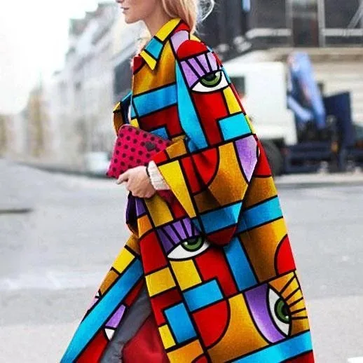 

stand long flared sleeve coat printed loose New autumn winter 2020 windbreaker