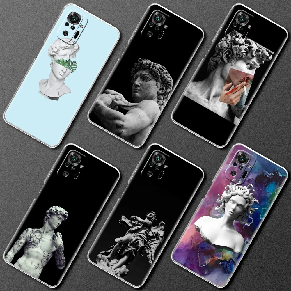 

Cartoon Statue Abstract Art Transparent Cover for Redmi 8 8A 9A 9C 9 Note 7 8 9 10 Pro Shell Bag For Xiaomi Mi X3 NFC M3 Case
