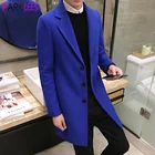Королевское синее шерстяное пальто для мужчин 2021, зимний модный городской Тренч, мужская приталенная отбеленная шерсть, пальто, ветровка, Manteau Homme 4XL