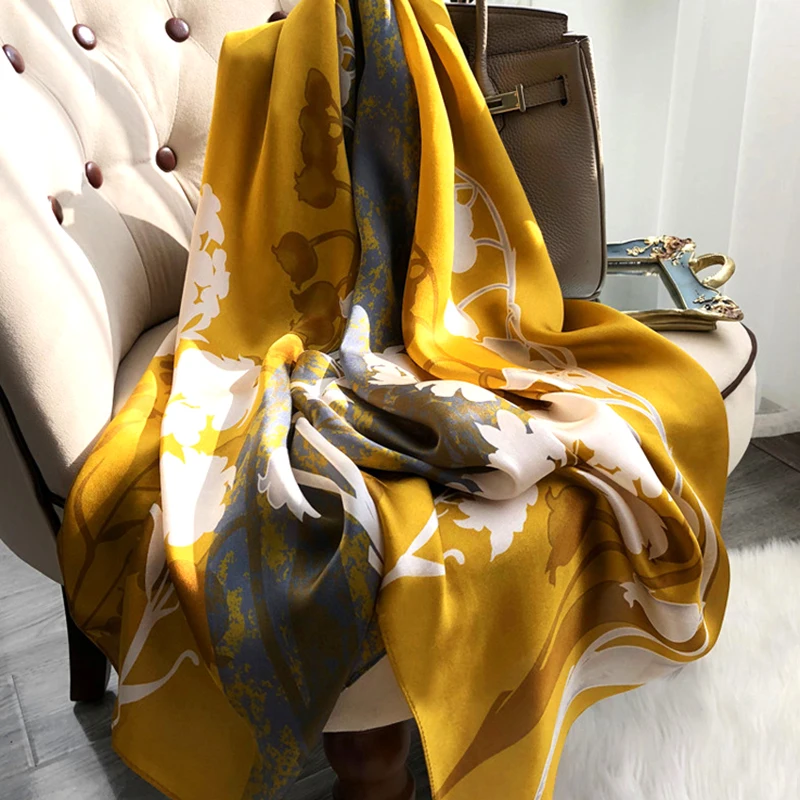 

Luxury brand Autumn and winter women New style Fashion Color matching Print silk scarf lady Popular headcloth beach shawl
