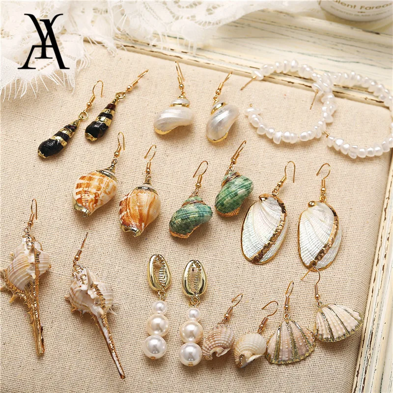 Женские серьги в стиле бохо с морскими ракушками модные геометрические