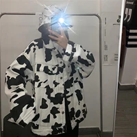 women new plus size cow print single breasted jacket denim jacket 2021 spring fall indie korean vintage streetwear loose coats