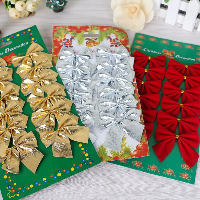 New Year 2021 Christmas Tree Decorations 12Pcs 5cm Golden Silver Red Bow for Home Decor Navidad 2020 natal | Дом и сад