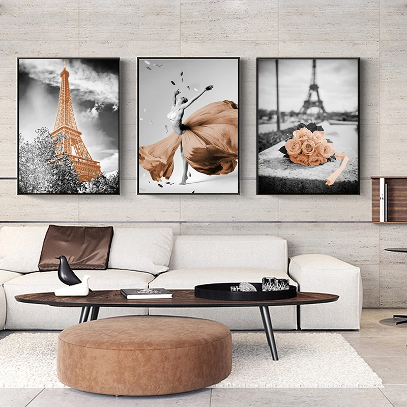 

Женская холщовая настенная живопись, белая, розовая, Цветочная, Ландшафтная живопись, домашний декор, коричневая печать и постер для гостин...