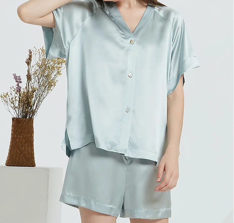 Летние пижамы из чистого шелка новинка для отдыха с v-образным вырезом короткими