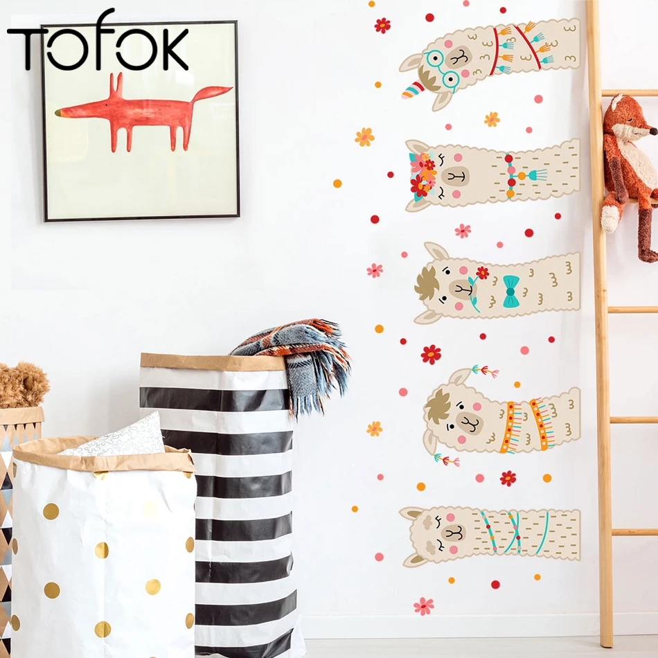 

Tofok Cute Alpaca Little Red Flower Wall Sticker Removable Kids Room Bedroom Creative Decals DIY Vinyl Nursery Office Decor