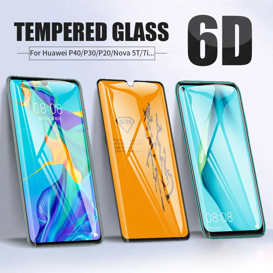 Закаленное стекло 6D с полным покрытием для Huawei Y7A P40 P30 P20 Pro Mate 20 Lite Nova 5T 7i 3 P Smart Plus 2019