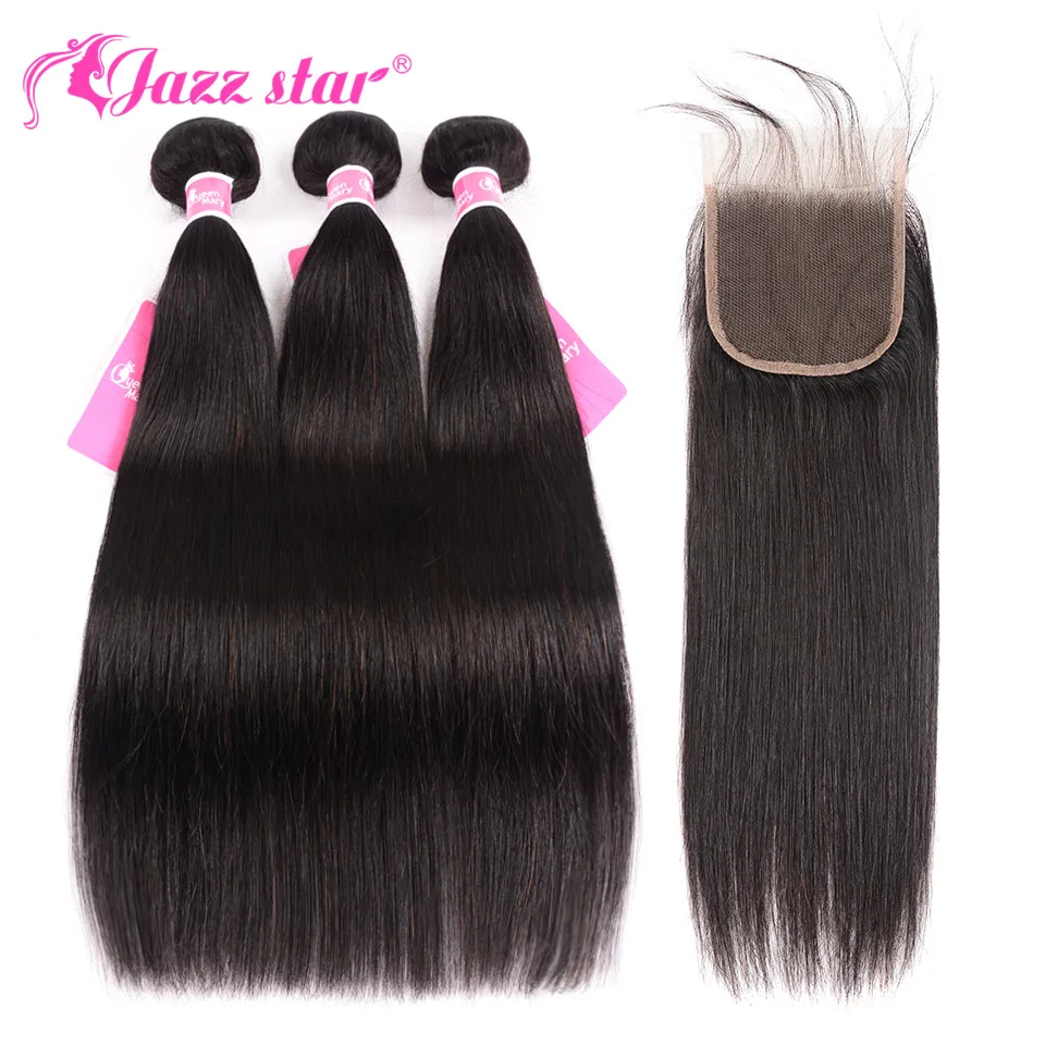 

Peruvian Straight Hair Bundles With Closure Human Hair 3 Bundles With Closure 4*4 Lace Closure Queen Mary Non-Remy Hair Weaving