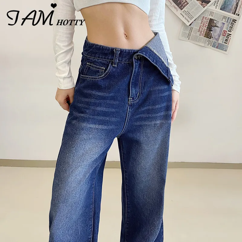 

Джинсы IAMHOTTY с одной стороной Eversion с низкой талией Y2K, женские повседневные мешковатые джинсовые брюки, ретро брюки-карго большого размера дл...