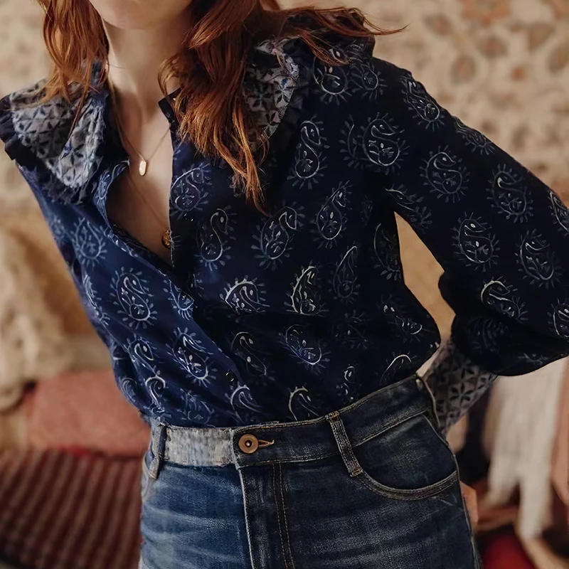 

Floral Printed Blouse New Women Peter Pan Collar Long Sleeves Elegant Shirts Tops Vintage Casual Autumn Ladies Blouses Fashion