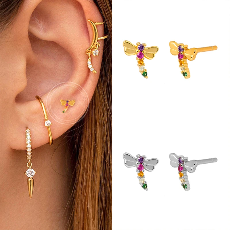 

925 Silver Exquisite Rainbow Butterfly Stud Earrings 6mm Popular CZ Stud Earrings Fashion Jewelry for Women Birthday Gifts