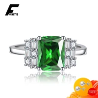 fuihetys fashion rings 925 silver jewelry with rectangle emerald zircon gemstone finger ring for women girl wedding party gift