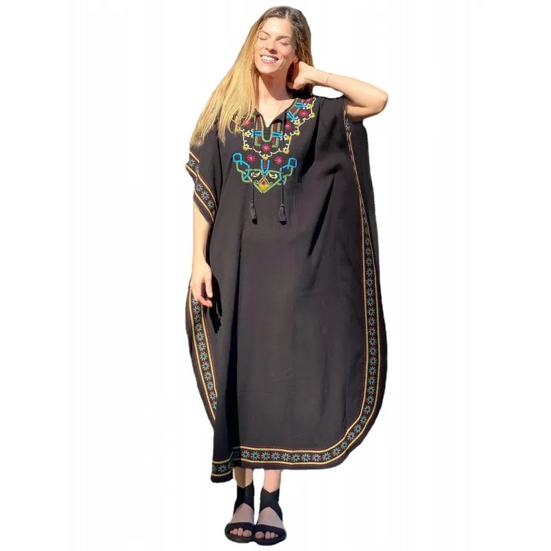 

Хлопковая Пляжная накидка с вышивкой, женская накидка на бикини, туники для пляжа, парео, саронг, пляжная одежда