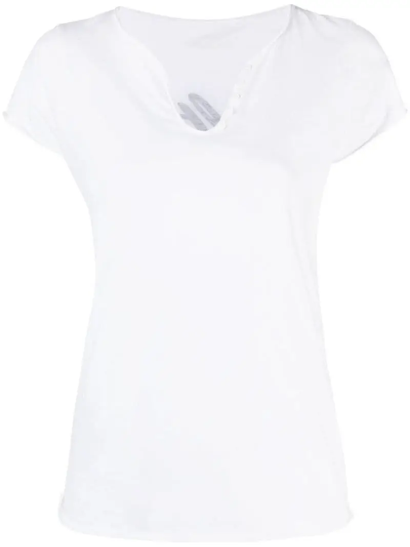 

2021 Summer New Ladies V-neck Button Trimming Printed Letters Hot Drilling Short-sleeved T-shirt