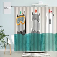 cartoon bear shower curtain kids child bathroom accessories with hook bird fun animals holiday gift waterproof polyester screen