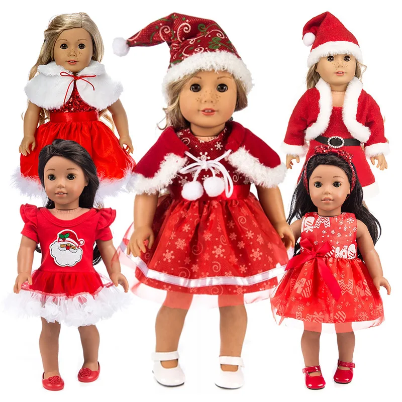 

Fit 18 inch 43cm Baby New Born American Doll Accessories Girl Christmas Hat One-piece Plush Clothes For Baby Birthday Gift
