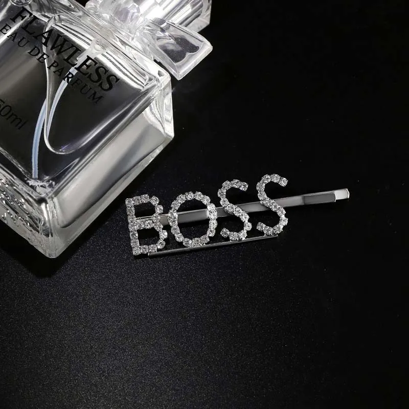 boss Горячая Мода Письмо Слово горный хрусталь заколка для волос с кристаллами hairgrip заколки для волос клип сцепление булавки орнамент заколки-пряжки аксессуары для волос - Цвет: boss