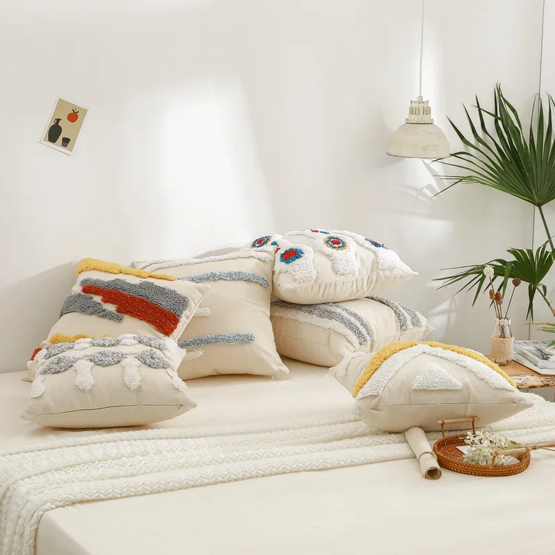 

Throw pillowcase with tufted embroidery home decor cushion cover
