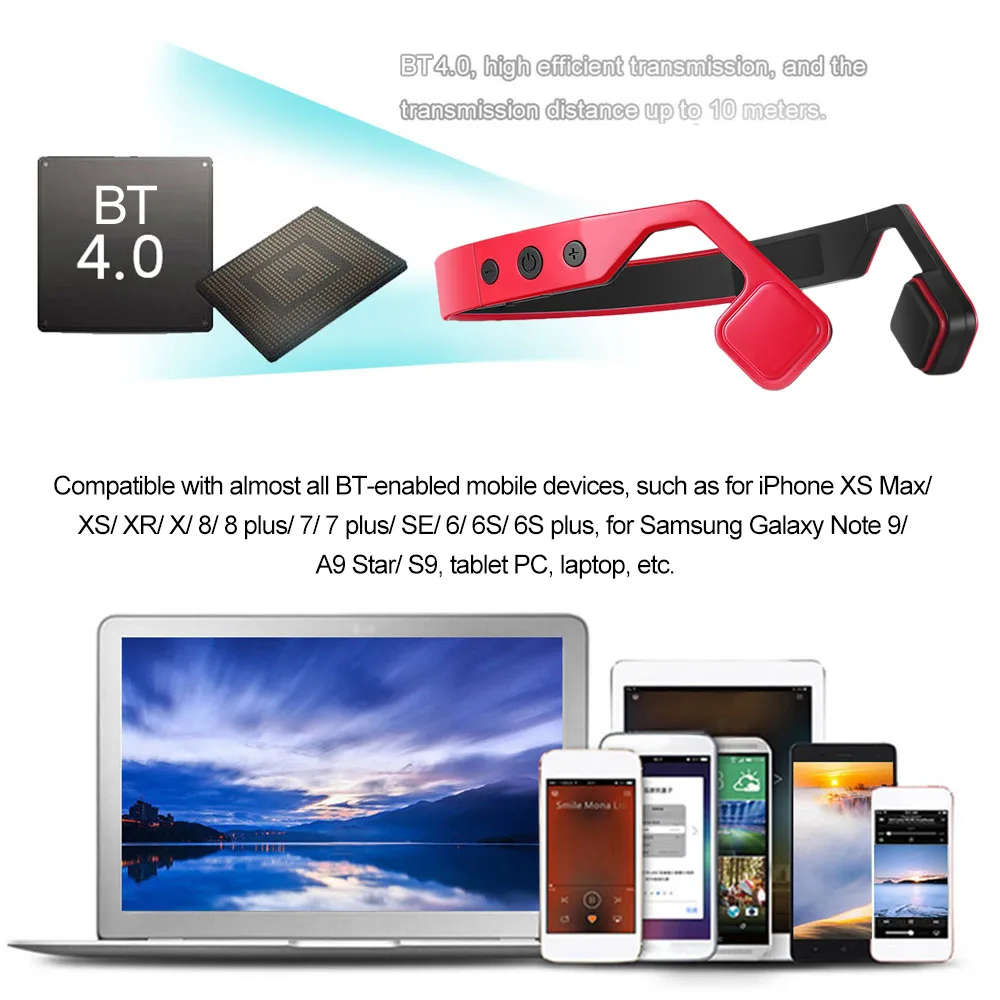 Гарнитура костной проводимости беспроводные наушники Bluetooth 4 0 водонепроницаемые