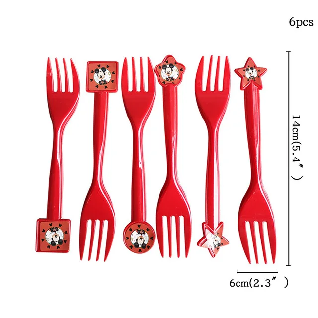 Fork-6pcs Вечерние принадлежности с изображением Микки Мауса, вечерние украшения, Детская Подвеска в виде шара на день рождения - Цвет: Fork-6pcs