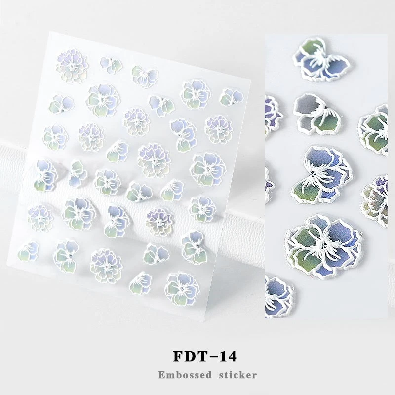 Hot 1PC 5D Acrylic Engraved Flower Nail Sticker Embossed Lace Flower Cute Cat Water Decals Empaistic Nail Water Slide Decals - Цвет: FDT-14