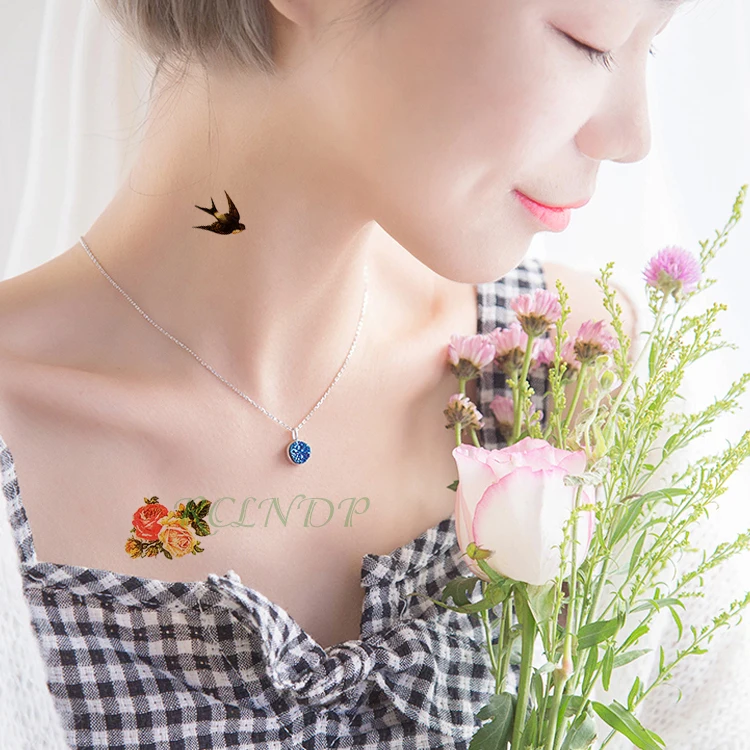 Waterproof Temporary Tattoo Sticker Beautiful Flower Rose Butterfly Bird Fake Tatto Flash Tatoo Wrist Foot Hand for Girl Women | Красота и