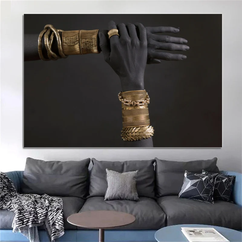 

Black Woman's Hand With Gold Jewelry Canvas Paintings On The Wall Art Posters And Prints African Art Pictures Home Wall Decor